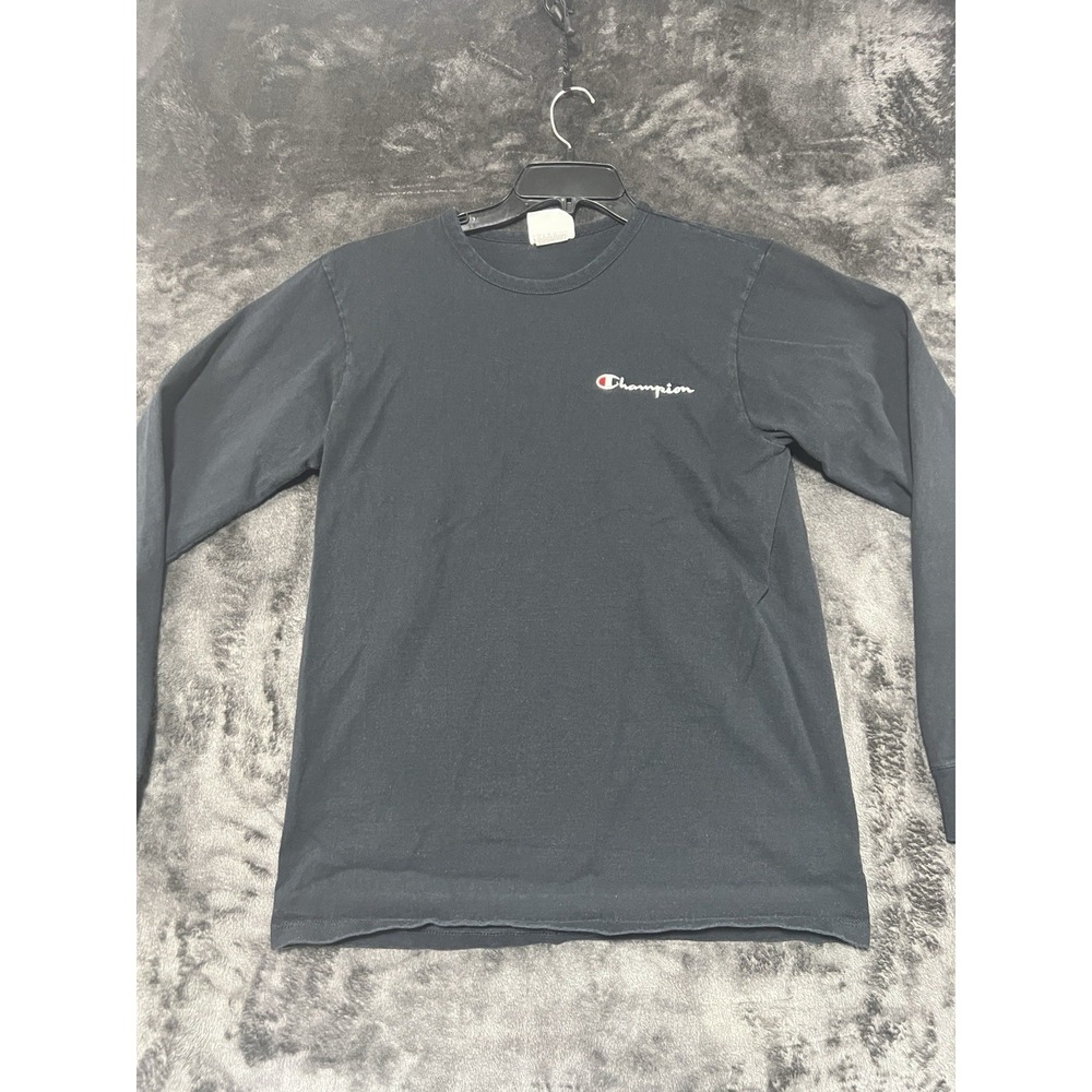 Champion Men's Medium Black Long Sleeve T Shirt Embroidered Logo‎ Cotton